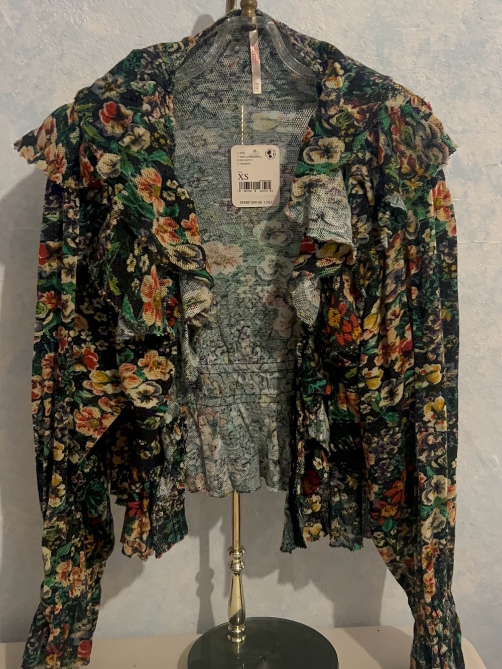 Free People Floral Ruffle Blouse in Black Multi